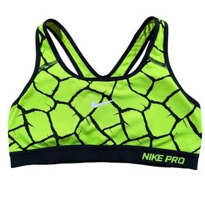 Nike Pro Dri-FIT Neon yellow Black Cracked Racerback Sports Bra medium fitness